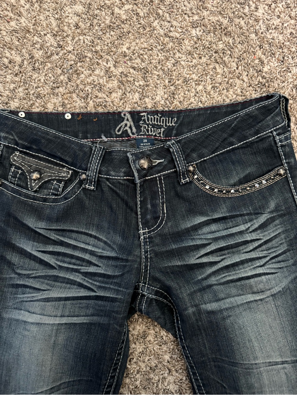 Antique Rivet Dark Indigo Jeans with Contrast Stitching